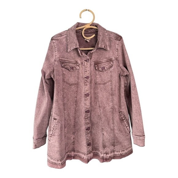 LOGO by Lori Goldstein Button Front Denim Jacket Released Hem Vintage Purple - Picture 8 of 16
